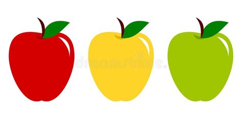 Set Of Red Yellow And Green Apples Collection Of Colorful Fruits Icon