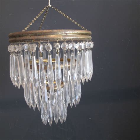 Vintage French Brass Chandelier With Tier Waterfall Icicle Glass