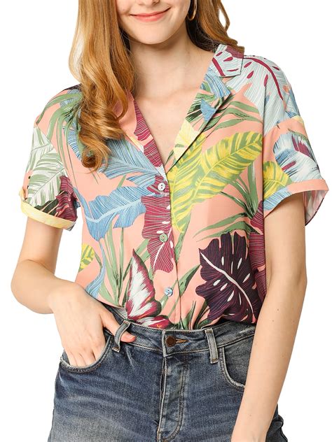 allegra k allegra k women s hawaiian floral leaves printed short sleeve shirt