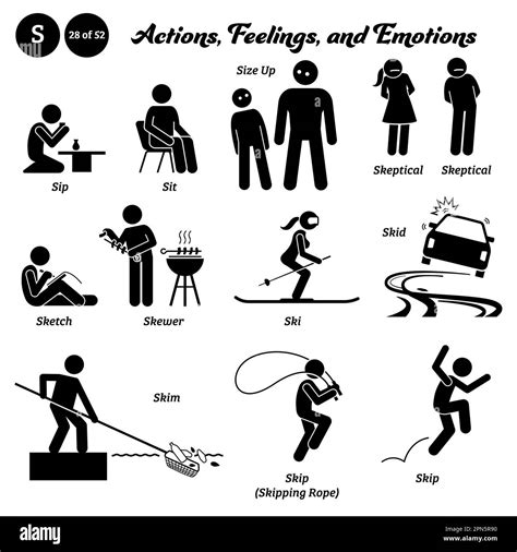 Stick Figure Human People Man Action Feelings And Emotions Icons Alphabet S Sip Sit Size Up