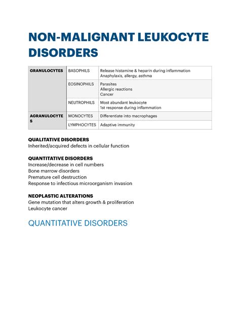 Biol 2292 Module 12 Non Malignant Leukocyte Disorders Qualitative