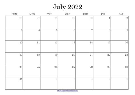 Blank Printable Calendar 2022 Pdf Printable Calendar July 2022 Pdf