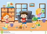 Kids doing chores at home stock illustration. Illustration of childhood ...