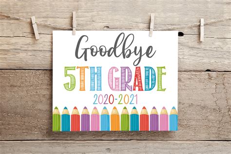 Last Day Of 5th Grade Sign Rainbow Goodbye Fifth Grade Last Etsy