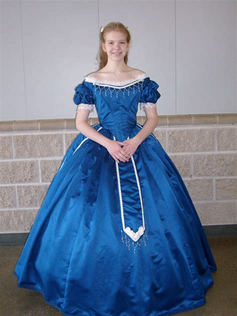 Civil War Ball Gown Royal Blue Dull Satin With Cream Accents And Trim