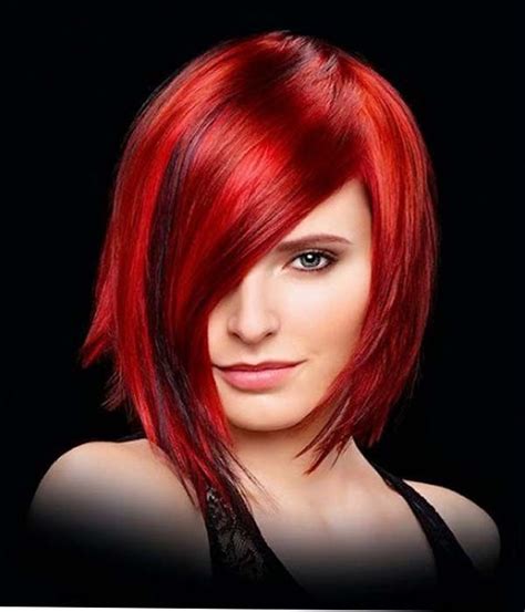 Red Colored Medium Edgy Hairstyles For Women Red Bob