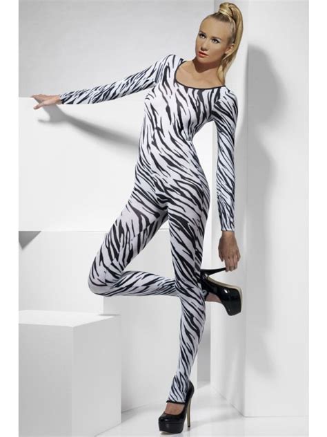 ladies sexy fever white zebra print costume bodysuit 26803