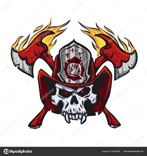 skull wearing fireman helmet crossed axes stock vector image by ©milesthone 233420596