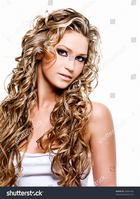 Beautiful Woman With Luxury Blond Long Curly Hair Stock