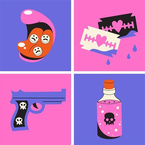 Premium Vector A Set Of Emo Elements Pink And Black Stickers In The