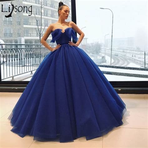 Lebanon 2018 Royal Blue Prom Dresses Off The Shoulder Ball