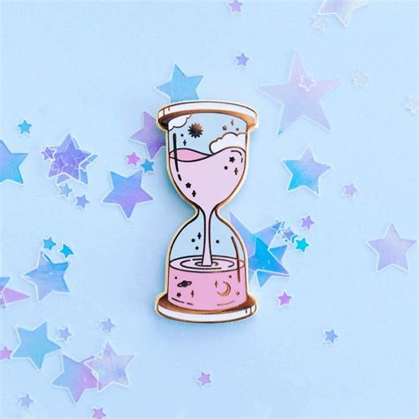 Hourglass Hard Enamel Pin Cosmic Space Time Magic Magical Gold Pink Kawaii Hard