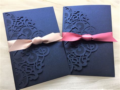 Navy Blue Laser Cut Pocketfold Wedding Invitations From £3 Each