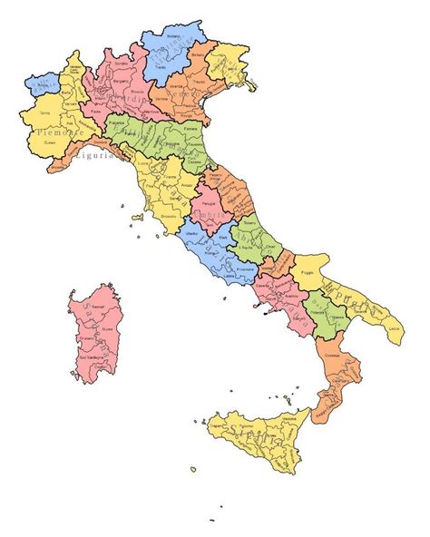 Map Of Italy With Regions Colors And Provinces Lines Map From