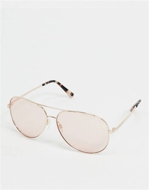 michael kors aviator sunglasses in gold with pink lens asos