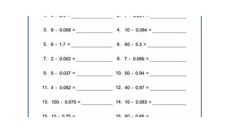 Grade 6 Addition and Subtraction of Decimals Worksheets | K5 Learning