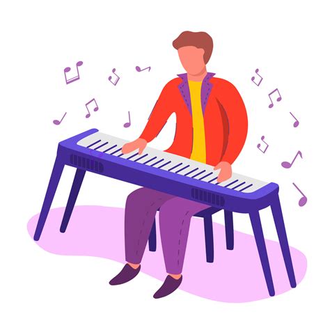 Male Pianist Cartoon Character Over Electric Piano Musical Keyboard Synthesizer Instrument