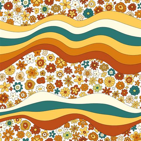 70s Retro Flower Vector Seamless Pattern Groovy Vintage Floral Repeat