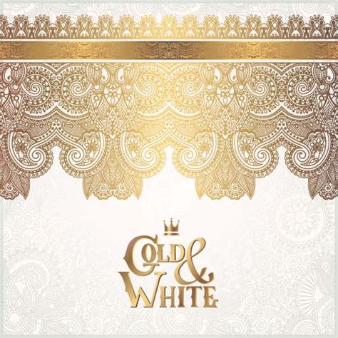 Gold Lace With White Ornaments Background Vector 10 Vector Background
