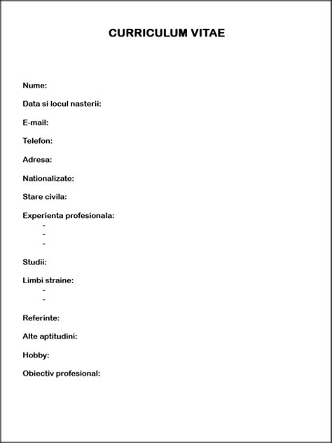 Cv in limba engleza, model de formulare, formulare itm, formulare contabile, formulare licitatii, model de contract de mandat , contract de comodat, conventie civila, cerere de angajare, cerere de credit, cerere de demisie, cerere de divort , cerere de concediu. Vrei sa te angajezi dar nu stii daca CV-ul tau e bine ...