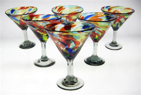 Confetti Swirl Martini Glasses Six Made In Mexico With Recycled Glass Mexican Bubble Glass