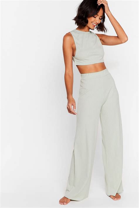 Crop Top And Wide Leg Pants Lounge Set Matching Sets Outfit Sets Outfit Two Piece Outfits Pants