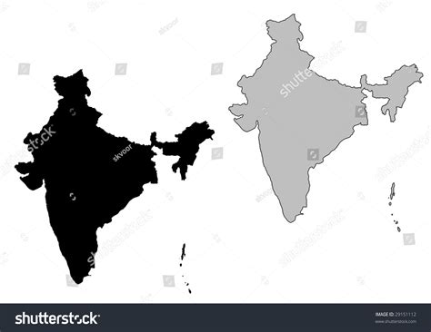 India Map Black And White Mercator Projection Stock Vector