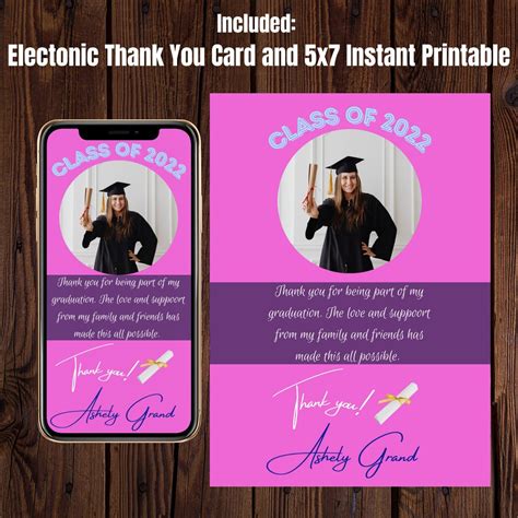Graduation Thank You Card Template Thank You Cards Etsy