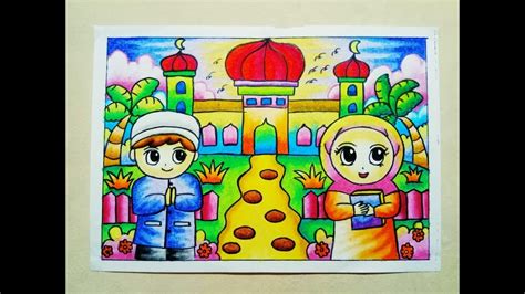 Oke langsung saja saya berikan gambarnya Cara Mewarnai Gradasi Crayon / Oilpastel : Pergi ke Masjid ...