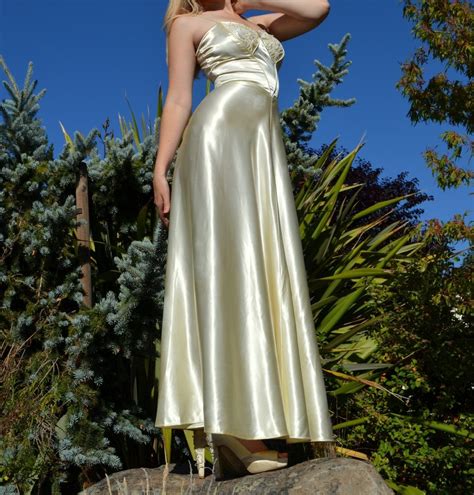 hand made vintage 50s wedding dress silk satin old hollywood bridal gown wth beaded neckline by