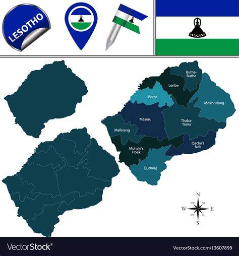 Map Of Lesotho With Named Districts Royalty Free Vector