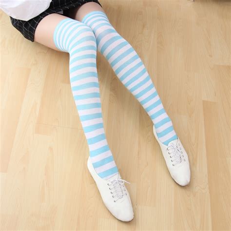 buy free size japan anime miku cosplay striped stockings 60cm long christmas