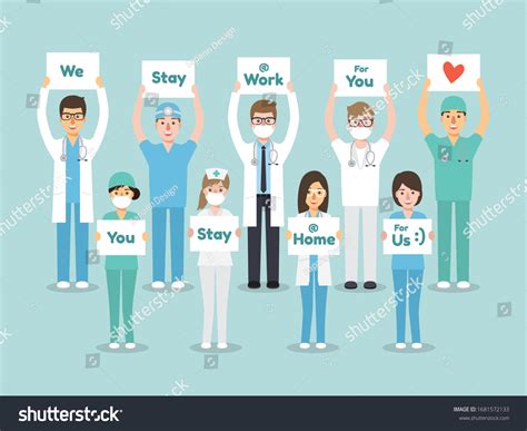 Doctors Nurses Medical Staff Holding Poster Stock Vector Royalty Free