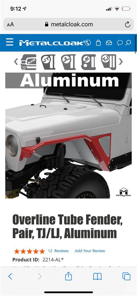 Metalcloak Aluminum Flat Fenders For 97 06 Tj Jeep Bnib Great Lakes