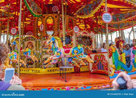 Small Carousel In A Public Park Editorial Photo Image Of Downtown