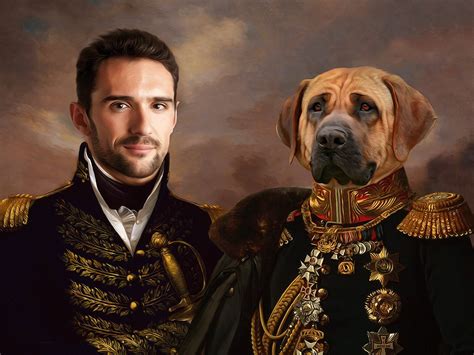 Custom Pet Portrait With Human Royal Man Pet Portrait Father Etsy In