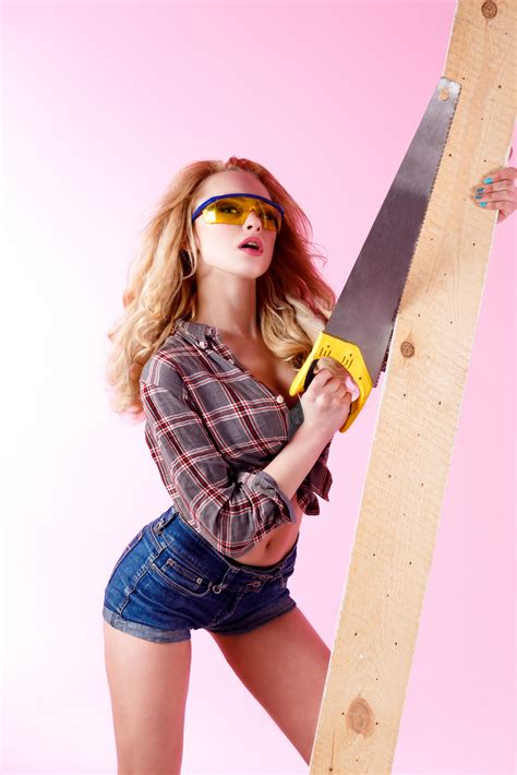 Wallpaper Women Model Blonde Long Hair Looking At Viewer Goggles Jean Shorts Painted
