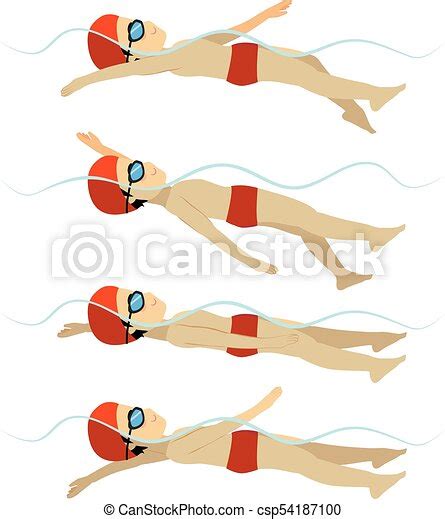 Swimming Man Backstroke Style Set With Athlete Man Swimming Backstroke