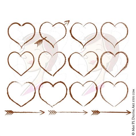 Rustic Heart Frame Arrow Brown Wedding Clip Art Border Carved Etsy