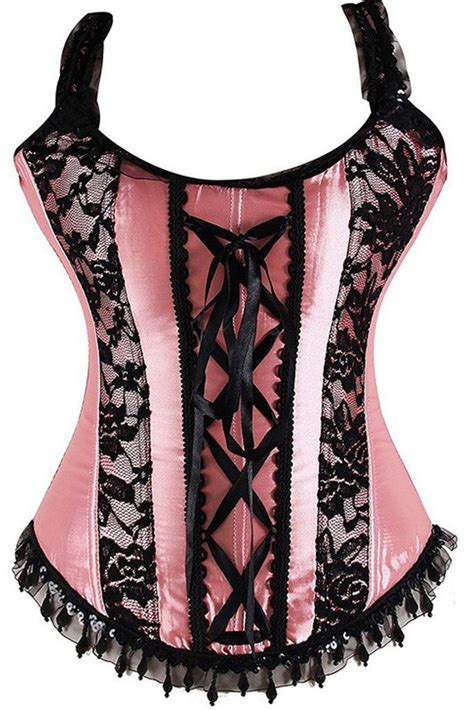 Atomic Pink And Black Floral Lace Overbust Corset