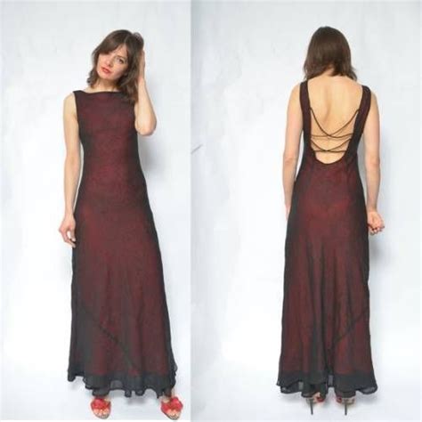 Buy Now Backless Maxi Dress Vintage S Mesh Red And Black In