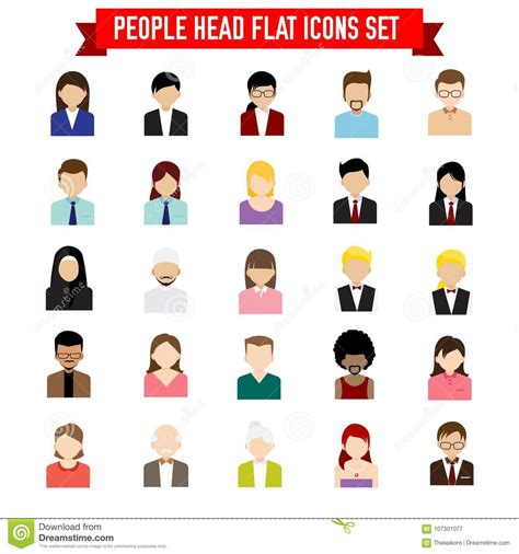 Collection Of People Head Flat Icon Set Isolated On White Background