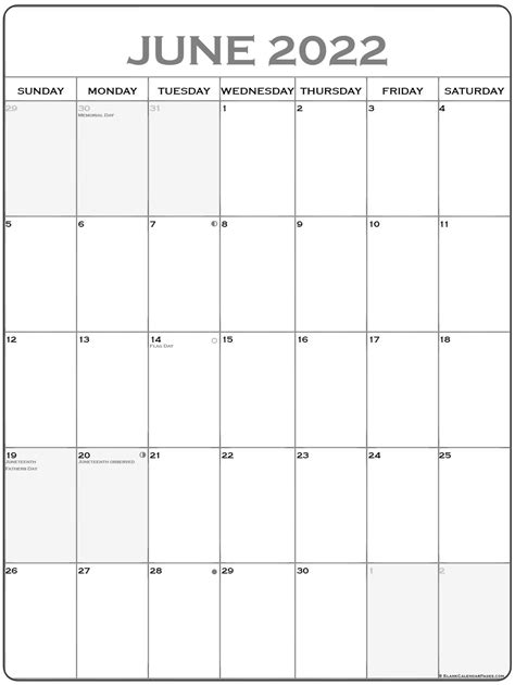Printable Monthly Calendar June 2022 Best Calendar Example
