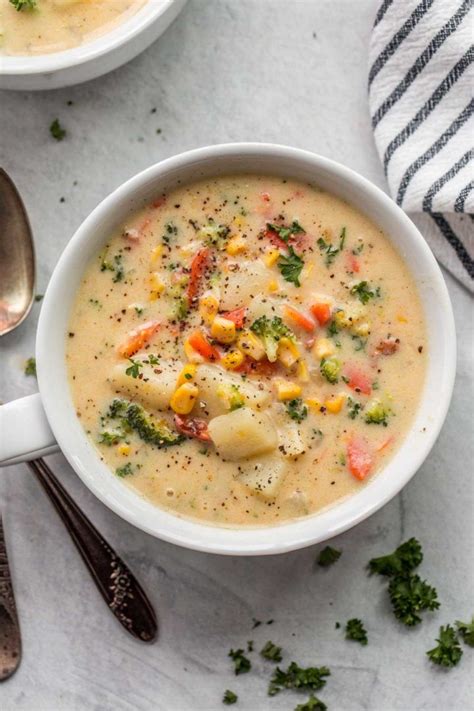 A Simple Creamy Vegetable Soup Recipe Loaded With Veggies Bacon And