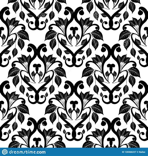 Damask Black And White Vector Seamless Pattern White Ornamental Stock