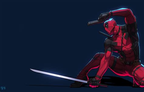 Wallpaper Red Black Figure Gun Sword Hero Mask Marvel Deadpool
