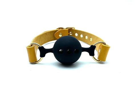 Bdsm Ball Gag Mona Yellow Leather Mouth Restraint 1 75 Breathable Silicone Gag Premium