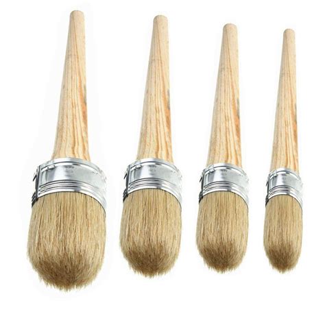 4 Pcs Chalk Paint Wax Brush Set Natural Bristle Round Wax Brush For