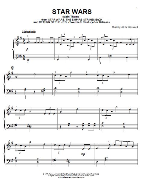 Star Wars Main Theme By John Williams Easy Piano Digital Sheet Music