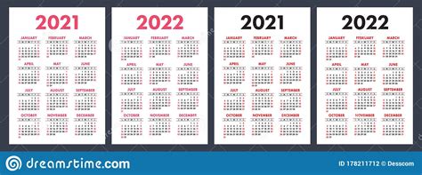 Calendar 2021 And 2022 English Color Vector Set Vertical Wall Or